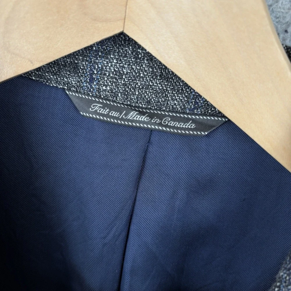 Jack Victor Blazer Mens 44L Gray Blue‎ Windowpane Wool Sport Coat Jacket